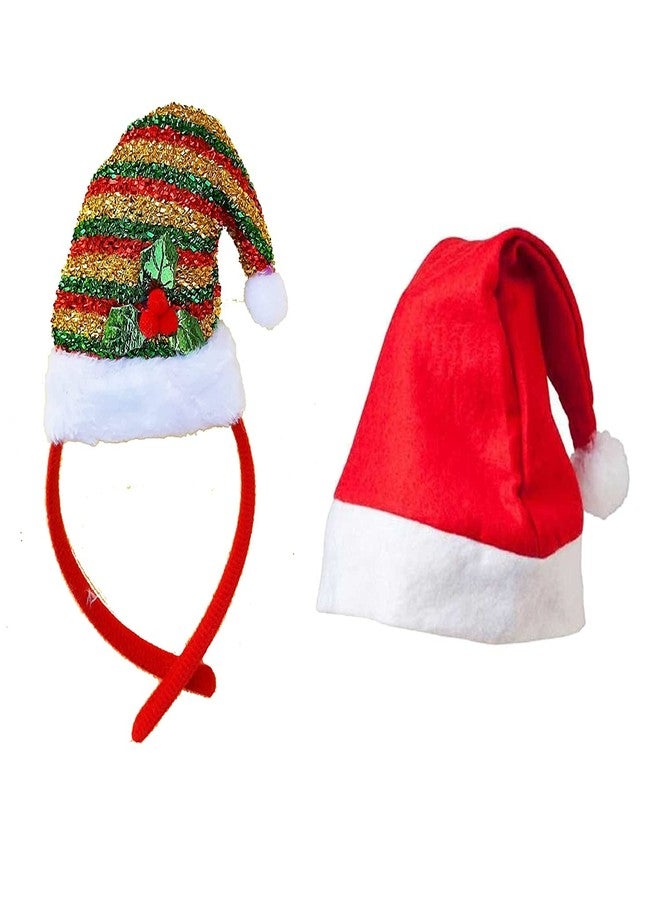 Partunay 1 Pcs Multi Cap Shape Hairband with 1 Pcs Christmas Cap Christmas Costume for Kids Adults Christmas Xmas Party Props Favor Christmas Gift for Kids